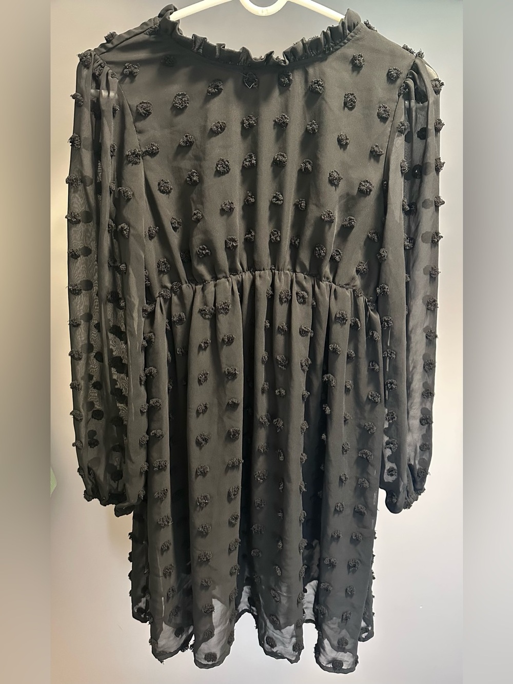 FLY PIGS size 14/16 Girls, (160) Black Pom-Pom Textured Long Sleeve Dress